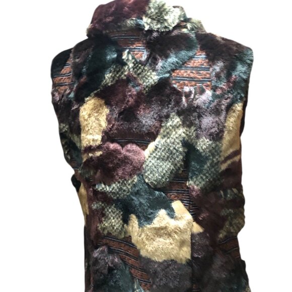 Boho Classy Eclectic Unique Street Style Multi Color Texture Faux Fur Vest Sz M - Picture 15 of 16